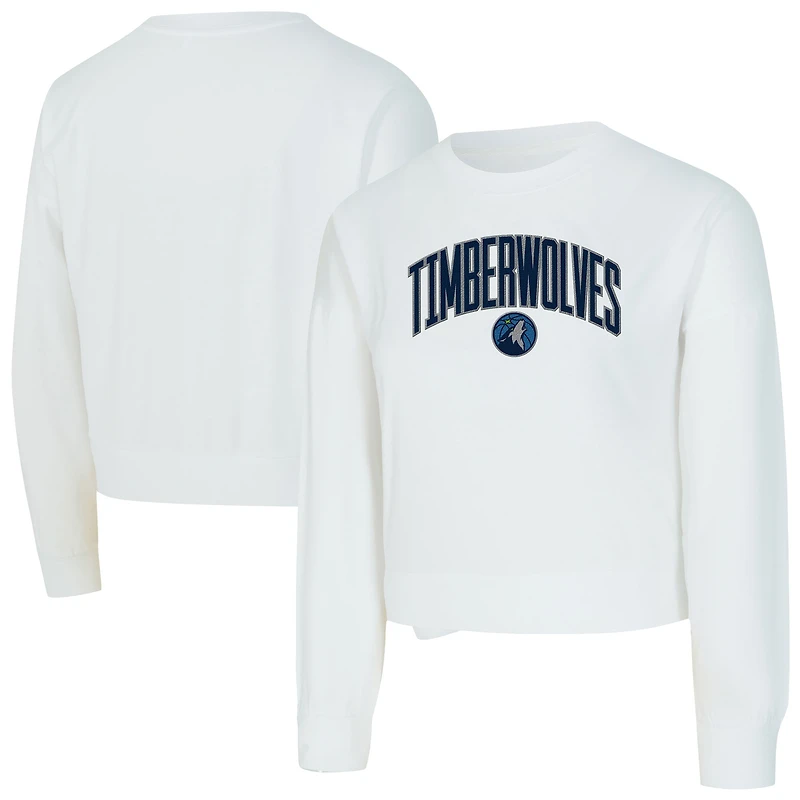 Women's Concepts Sport White Minnesota Timberwolves Laney Chenille Cropped Long Sleeve T-Shirt