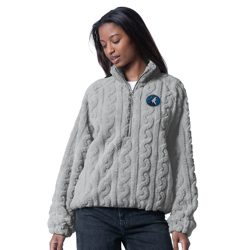Pull demi-zippé G-III 4Her pour femme par Carl Banks, gris, des Minnesota Timberwolves Champ