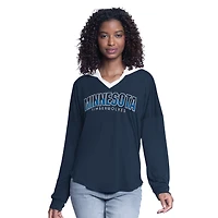 Haut à capuche surdimensionné manches longues et col montant pour femme G-III 4Her par Carl Banks, bleu marine, des Minnesota Timberwolves