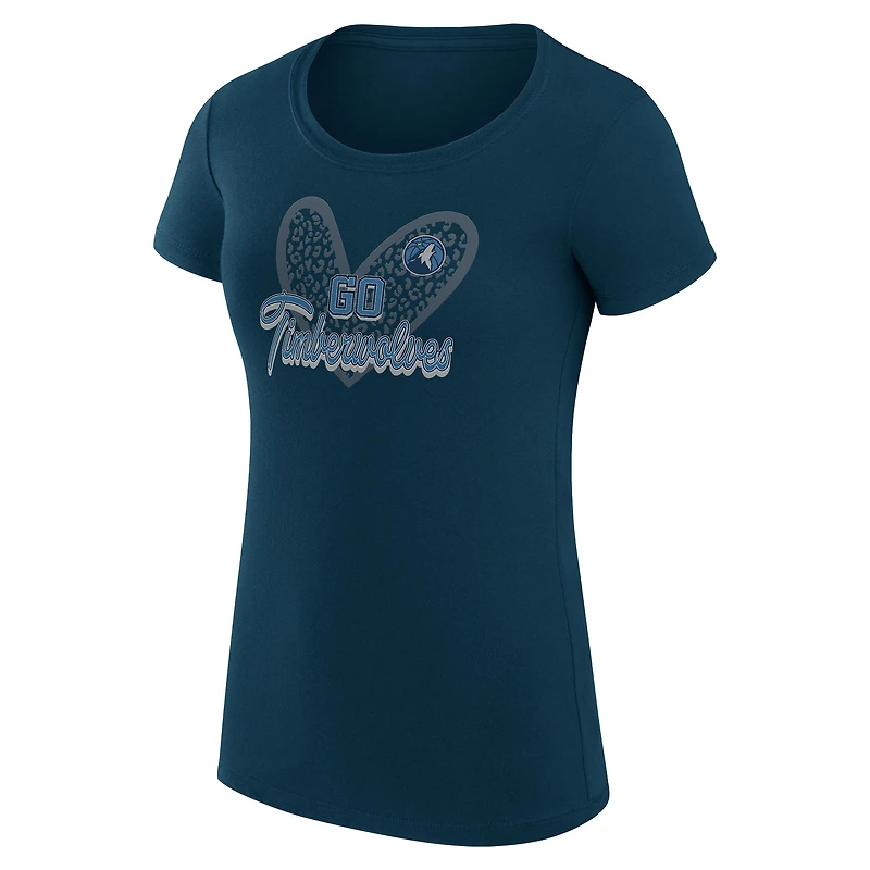 Women's G-III 4Her by Carl Banks Navy Minnesota Timberwolves Super-Slim Fit Lightweight Leopard Heart T-Shirt