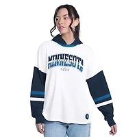 Women's G-III 4Her by Carl Banks  White/Navy Minnesota Timberwolves Key Player Oversized Hooded Long Sleeve T-Shirt