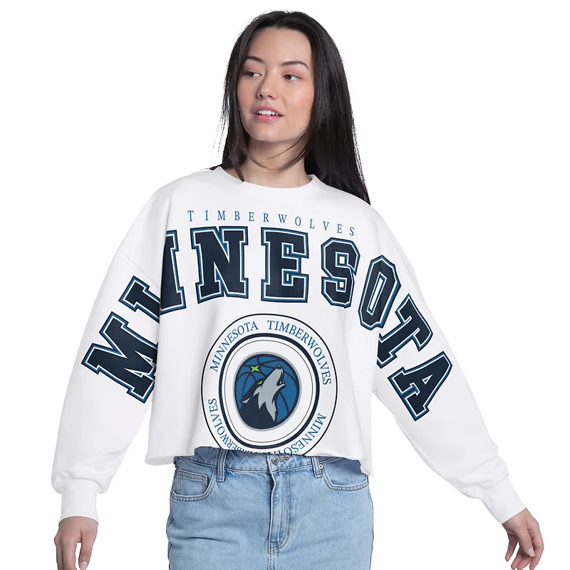 Sweat-shirt court en molleton français G-III 4Her pour femme par Carl Banks, blanc, Minnesota Timberwolves Bleachers