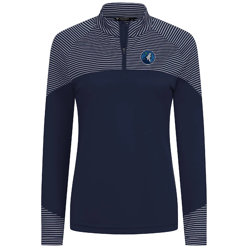 Women's Levelwear Navy Minnesota Timberwolves Classic Stripes Quarter-Zip Top