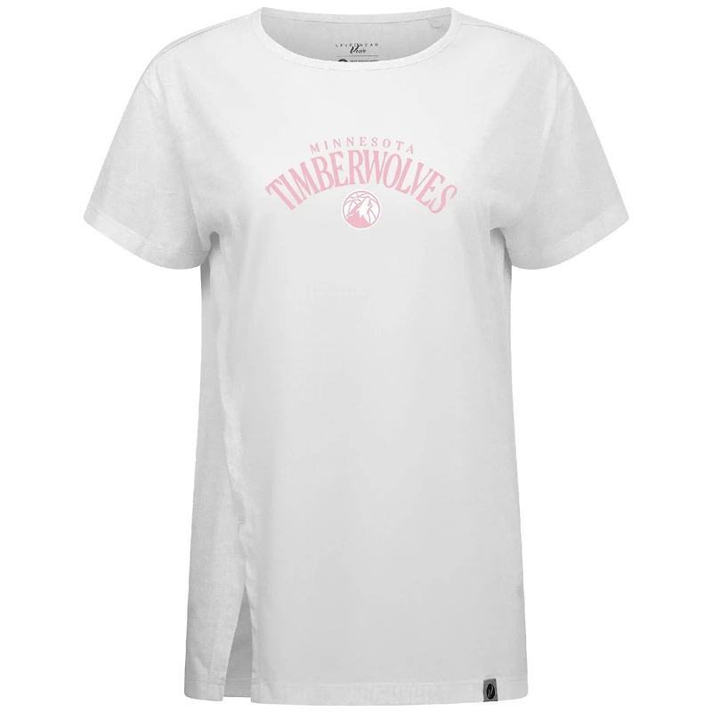 T-shirt blanc Levelwear pour femme, motif Arche Influx, Minnesota Timberwolves, fête des Mères
