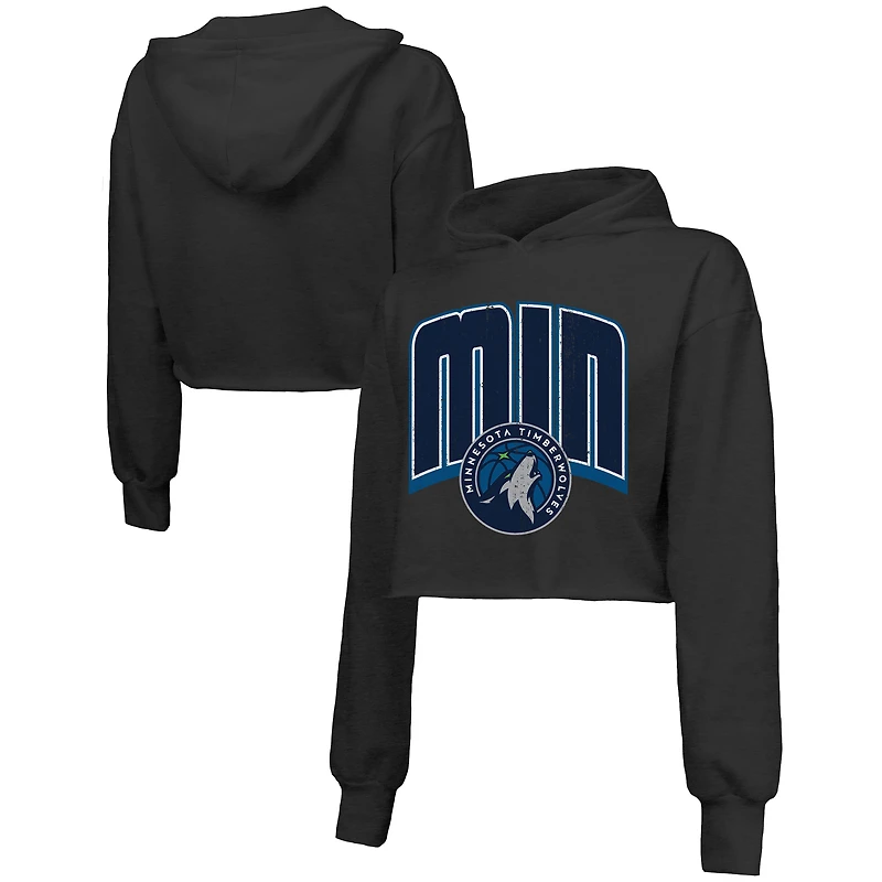 Sweat à capuche court noir Majestic Threads pour femme, motif Minnesota Timberwolves, coupe tri-blend