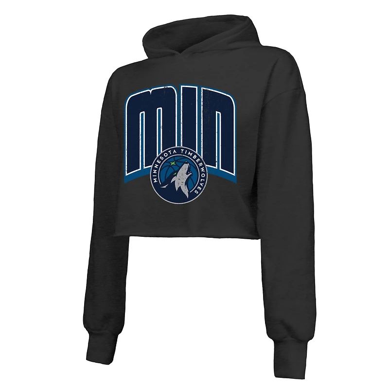 Sweat à capuche court noir Majestic Threads pour femme, motif Minnesota Timberwolves, coupe tri-blend