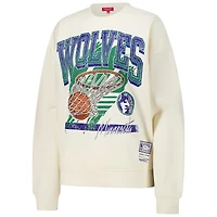 Women's Mitchell & Ness Cream Minnesota Timberwolves Brush Bucket Pullover Sweatshirt