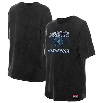 T-shirt oversize noir délavé minéral des Minnesota Timberwolves de New Era pour femme