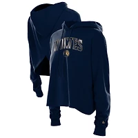 Women's New Era Navy Minnesota Timberwolves Glam Game Open Back Hoodie