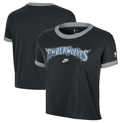 T-shirt Nike noir pour femme Minnesota Timberwolves Classic Edition Hardwood Classics Essential Vintage Ringer