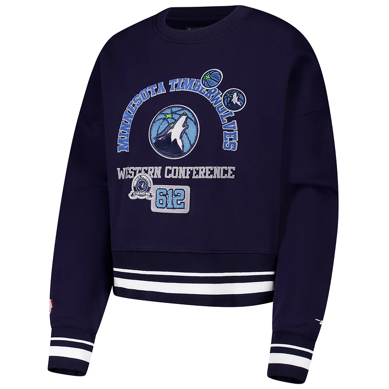 Women's Pro Standard Navy Minnesota Timberwolves Area Code Cropped Pullover Sweatshirt