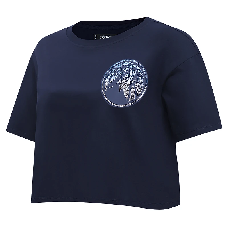 T-shirt court et boxy pour femme Pro Standard bleu marine Minnesota Timberwolves Jewels