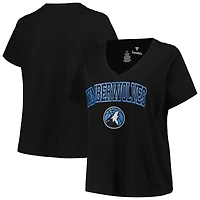 Women's Profile Black Minnesota Timberwolves Plus Arch Over Logo V-Neck T-Shirt