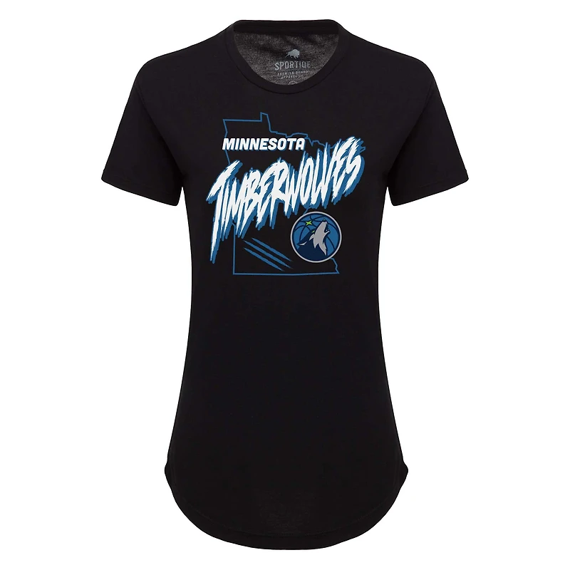 Women's Sportiqe Black Minnesota Timberwolves Phoebe Super Soft Tri-Blend T-Shirt
