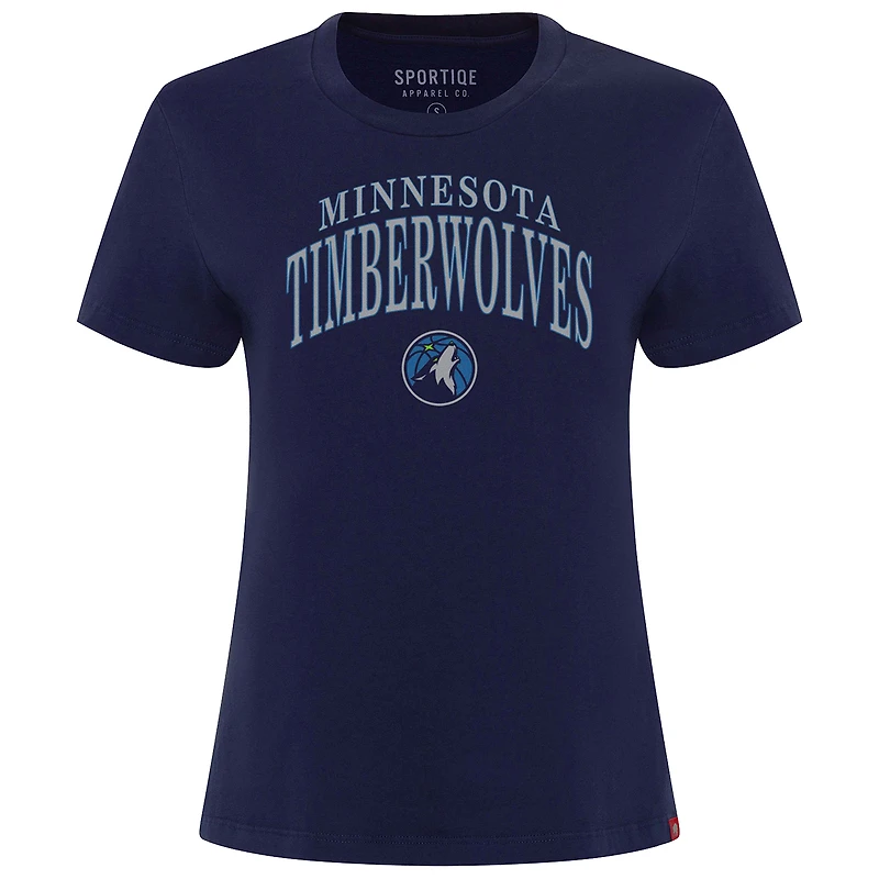 T-shirt Sportiqe bleu marine pour femme, coupe boxy Arcadia des Minnesota Timberwolves