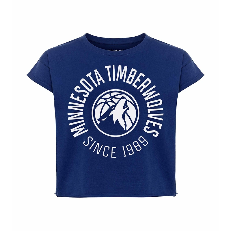 T-shirt court Sportiqe bleu marine pour femme, collection authentique Alana des Timberwolves du Minnesota