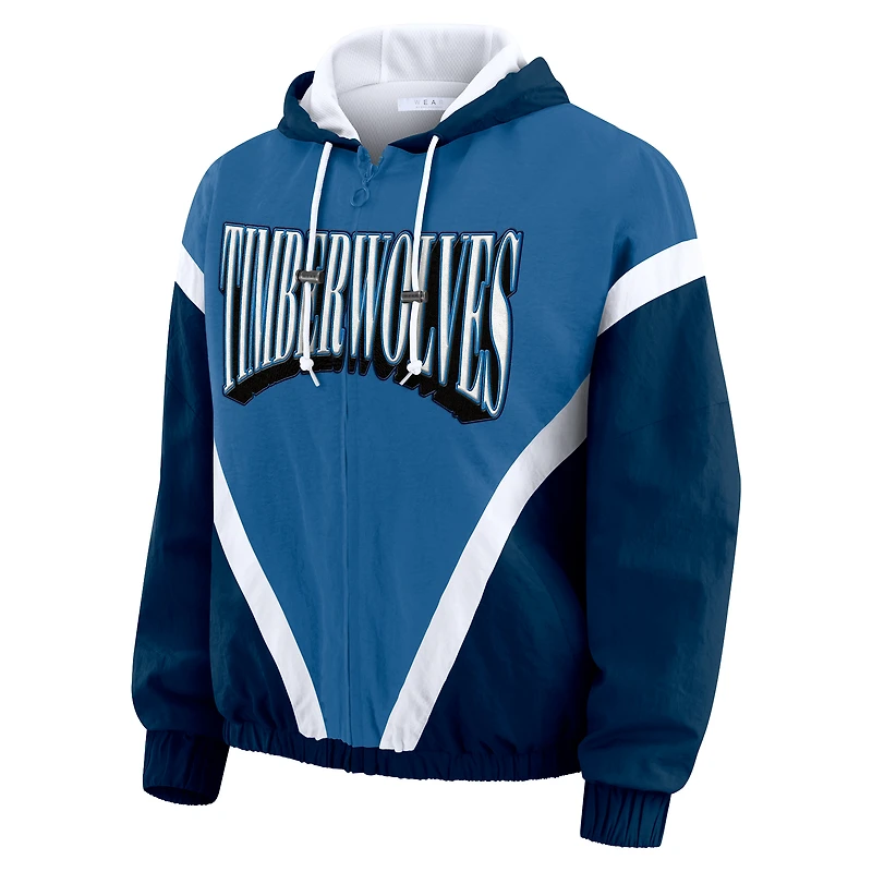 Women's WEAR by Erin Andrews  Blue/Navy Minnesota Timberwolves Colorblock Full-Zip Hoodie Windbreaker Jacket