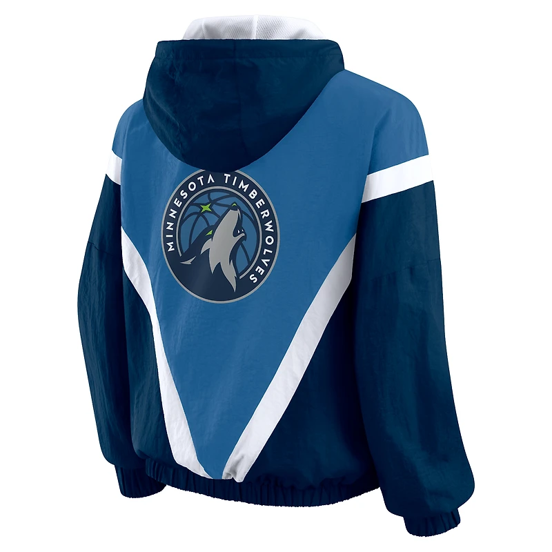 Women's WEAR by Erin Andrews  Blue/Navy Minnesota Timberwolves Colorblock Full-Zip Hoodie Windbreaker Jacket