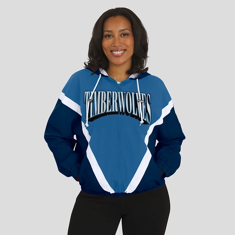 Women's WEAR by Erin Andrews  Blue/Navy Minnesota Timberwolves Colorblock Full-Zip Hoodie Windbreaker Jacket