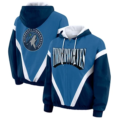 Women's WEAR by Erin Andrews  Blue/Navy Minnesota Timberwolves Colorblock Full-Zip Hoodie Windbreaker Jacket