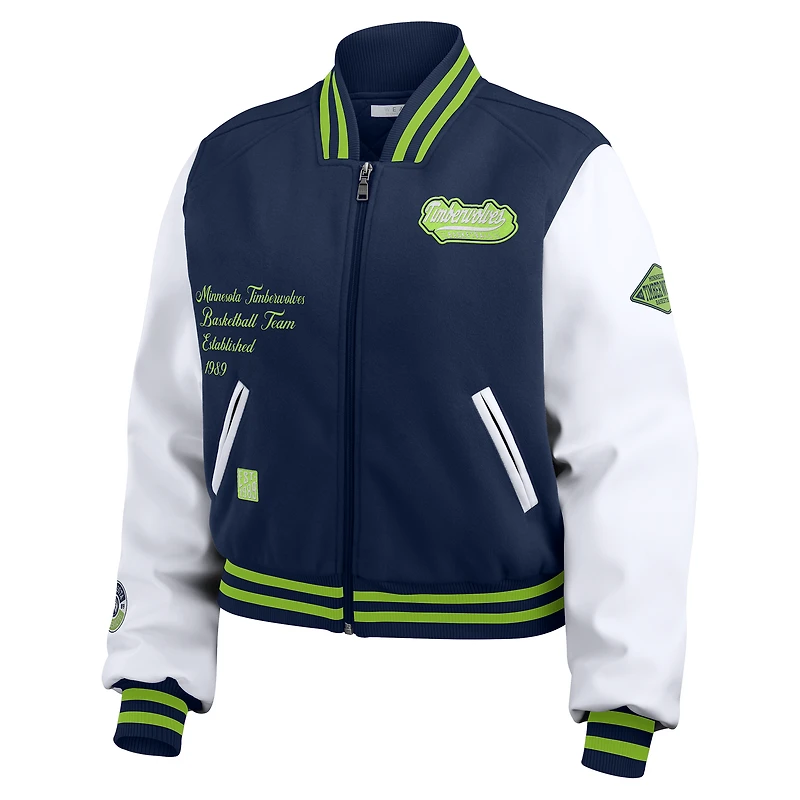 Veste courte zippée entièrement Minnesota Timberwolves bleu marine/blanc pour femme WEAR by Erin Andrews