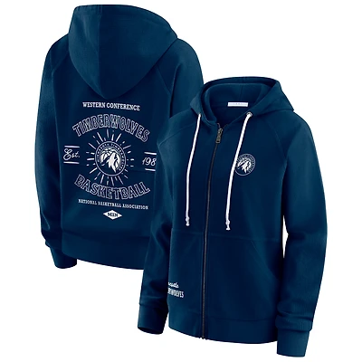 Sweat à capuche zippé vintage bleu marine des Timberwolves du Minnesota pour femme par Erin Andrews