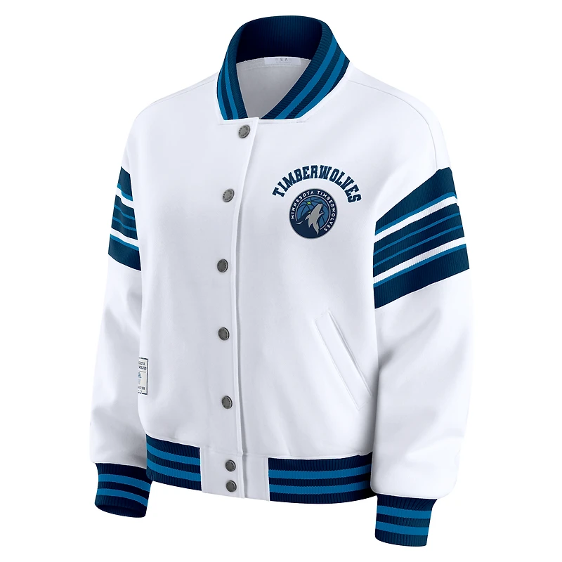 Women's WEAR by Erin Andrews  White Minnesota Timberwolves Snap Front Fleece Sweatshirt