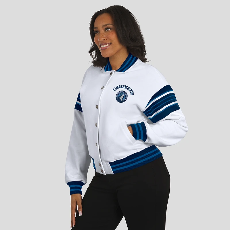 Women's WEAR by Erin Andrews  White Minnesota Timberwolves Snap Front Fleece Sweatshirt