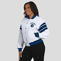 Women's WEAR by Erin Andrews  White Minnesota Timberwolves Snap Front Fleece Sweatshirt