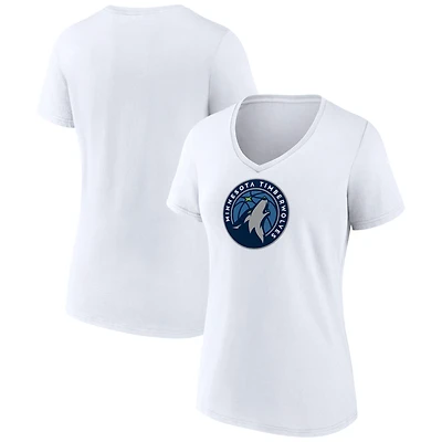 Women's  White Minnesota Timberwolves Primary Logo V-Neck T-Shirt