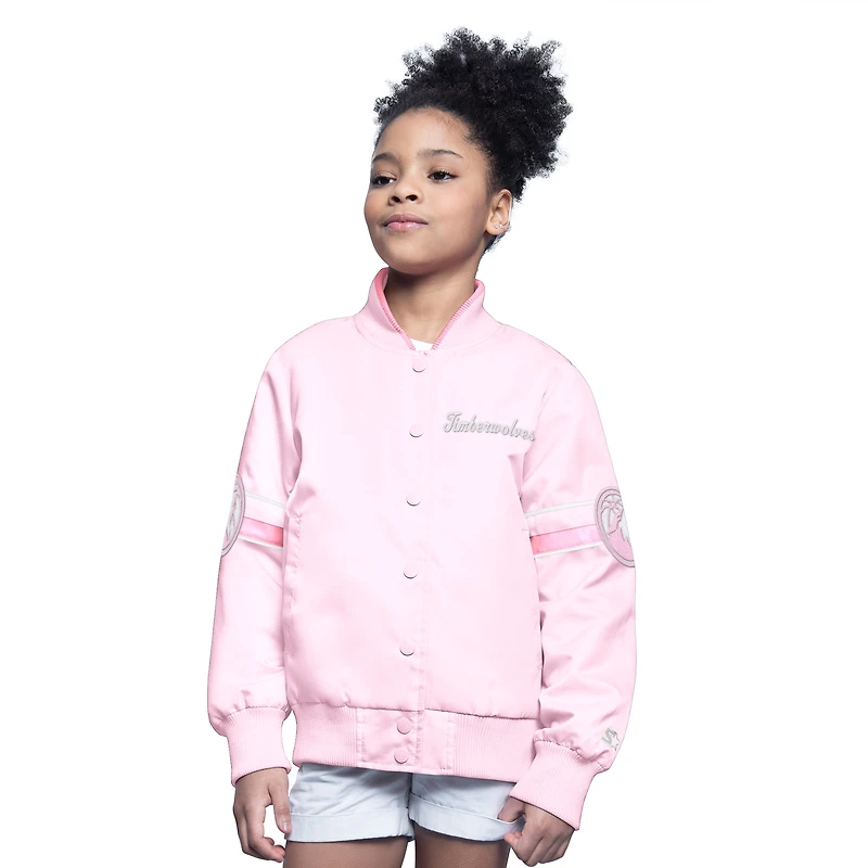 Veste universitaire à boutons-pression Arena Minnesota Timberwolves rose clair pour jeunes