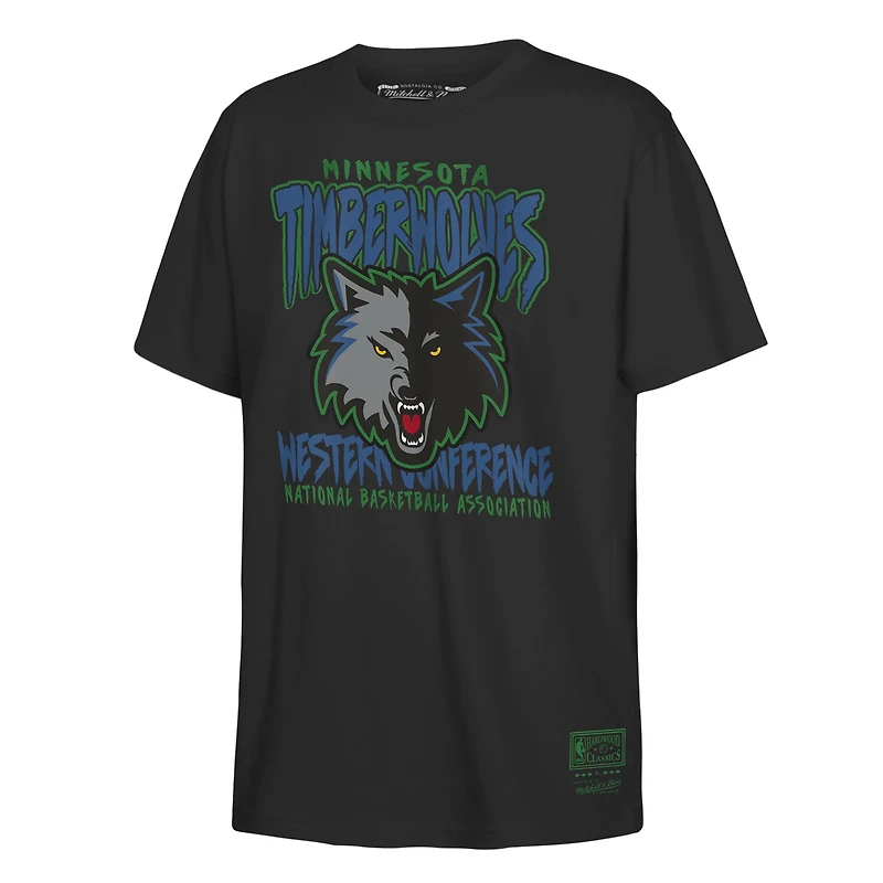 Youth Mitchell & Ness Black Minnesota Timberwolves Retro Mascot Script T-Shirt