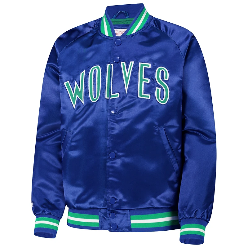 Youth Mitchell & Ness Blue Minnesota Timberwolves Hardwood Classics Satin Raglan Full-Snap Jacket
