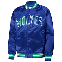 Youth Mitchell & Ness Blue Minnesota Timberwolves Hardwood Classics Satin Raglan Full-Snap Jacket