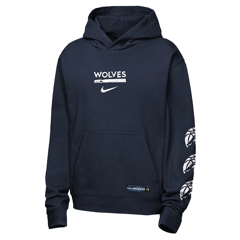 Sweat à capuche Nike Courtside Club Premiere pour jeunes, bleu marine, Minnesota Timberwolves