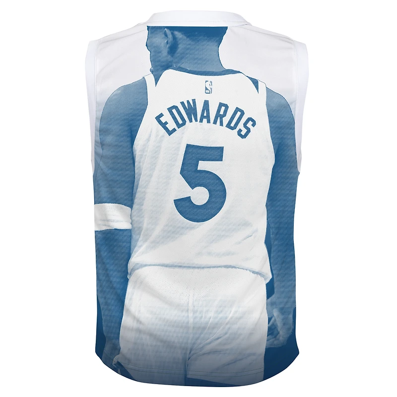 Maillot de mode domicile bleu Anthony Edwards des Timberwolves du Minnesota, porté par Youth Outerstuff.