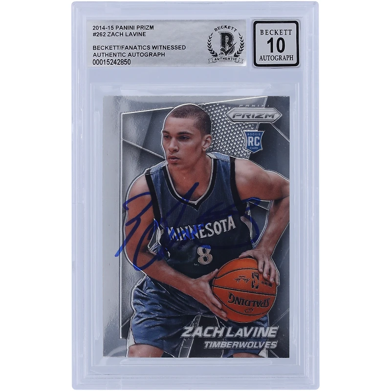 Carte de recrue Panini Prizm #262 2014-15 autographiée par Zach LaVine des Minnesota Timberwolves, témoin des fanatiques de Beckett, authentifiée 10