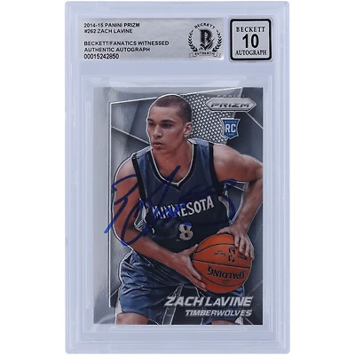 Carte de recrue Panini Prizm #262 2014-15 autographiée par Zach LaVine des Minnesota Timberwolves, témoin des fanatiques de Beckett, authentifiée 10