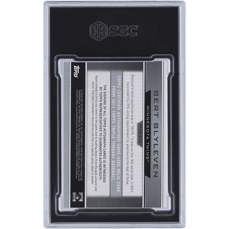 Carte relique platine autographiée 2011 Topps Triple Threads utilisée par Bert Blyleven, Twins du Minnesota, n° TTAR-236, n° 1/1, SGC, authentifiée, 7/10
