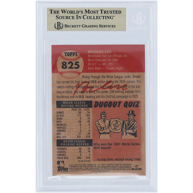 Brooks Lee Minnesota Twins 2025 Topps Living Set #825 BGS Authenticated 9.5 Rookie Card