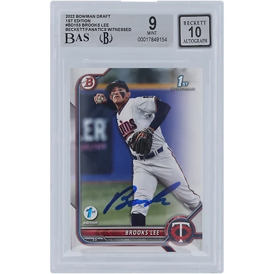 Brooks Lee Minnesota Twins Autographed 2022 Bowman Draft 1st Edition #BD-153 Beckett Fanatics Witnessed Authenticated 9/10 Card