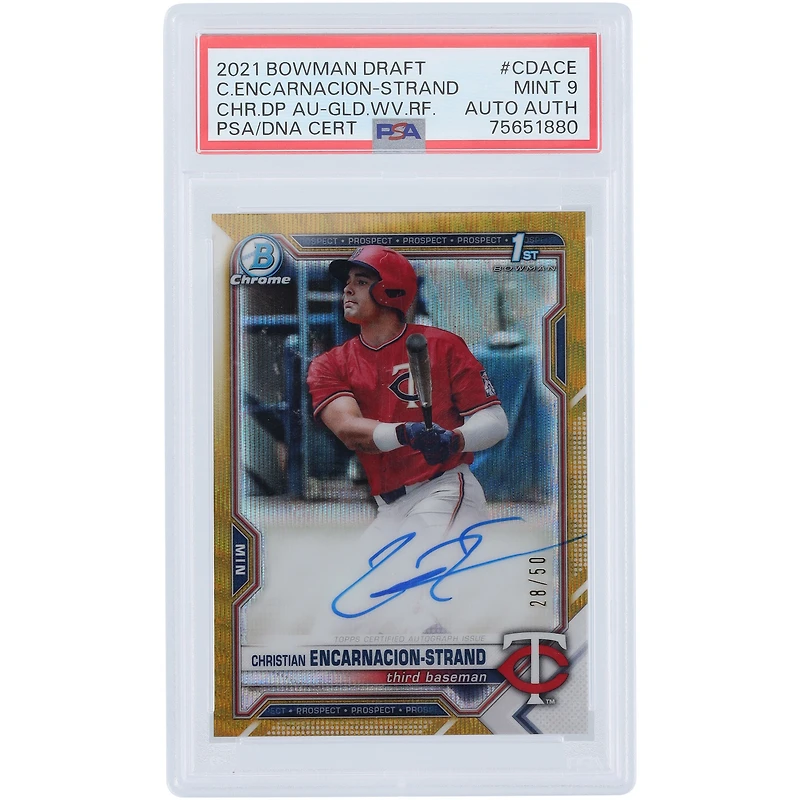 Christian Encarnacion-Strand Minnesota Twins Autographié 2021 Bowman Draft 1st Bowman Gold Wave #CDA-CE #28/50 PSA Authentifié 9 Carte