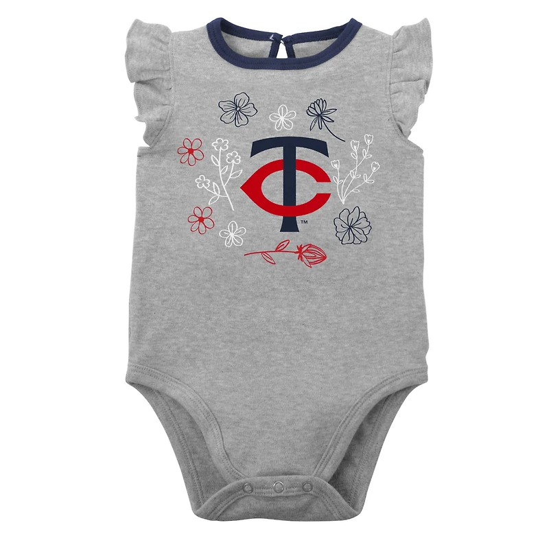 Lot de deux bodys pour nouveau-nés et bébés bleu marine/gris chiné Minnesota Twins Little Fan
