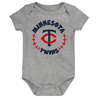 Lot de 3 bodys Minnesota Twins Biggest Little Fan pour bébé bleu marine/blanc/gris chiné