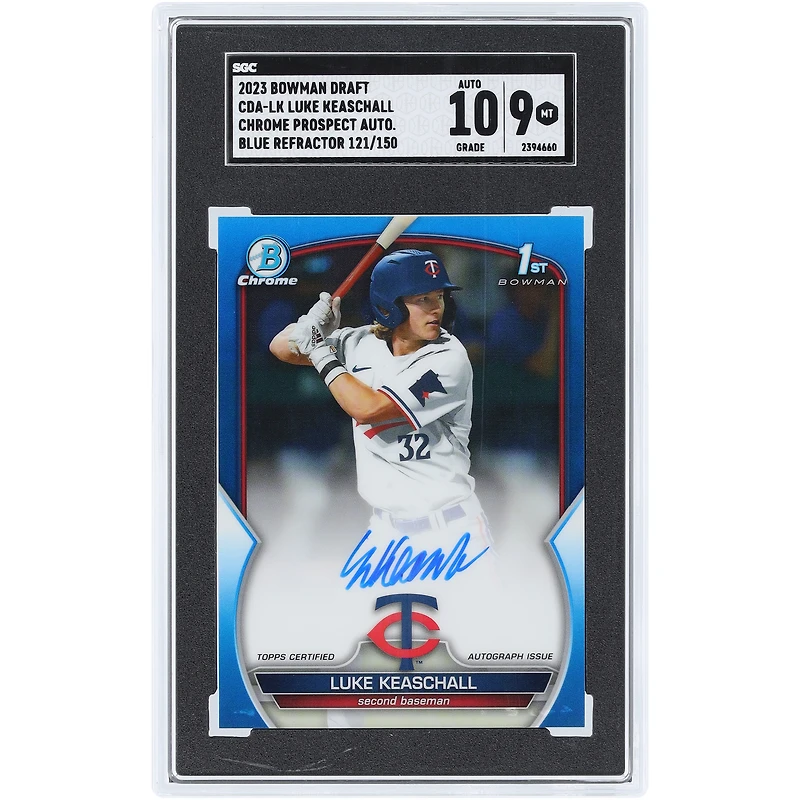 Luke Keaschall Minnesota Twins Autographed 2023 Bowman Draft Blue Refractor Chrome Prospect Auto. #CDA-LK #121/150 SGC Authenticated 9/10 Card