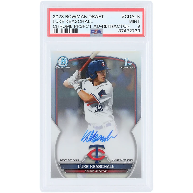 Luke Keaschall Minnesota Twins Autographed 2023 Bowman Draft Chrome Refractor #CDA-LK #233/499 PSA Authenticated 9 Card