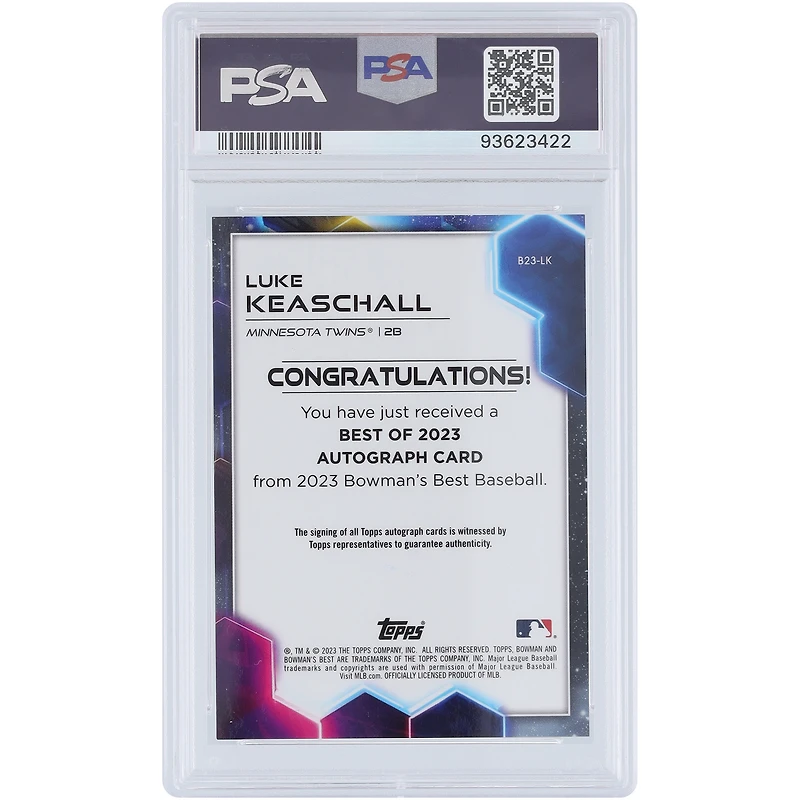 Luke Keaschall Minnesota Twins Autographed 2023 Bowman's Best Best of 23' Gold Refractor #B23-LK #28/50 PSA Authenticated 10 Card