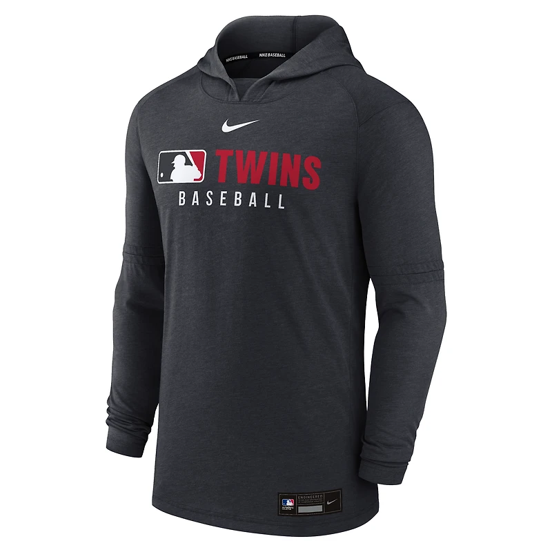 Men's Nike Heather Black Minnesota Twins Authentic Collection Tri-Blend Dri-FIT Hoodie