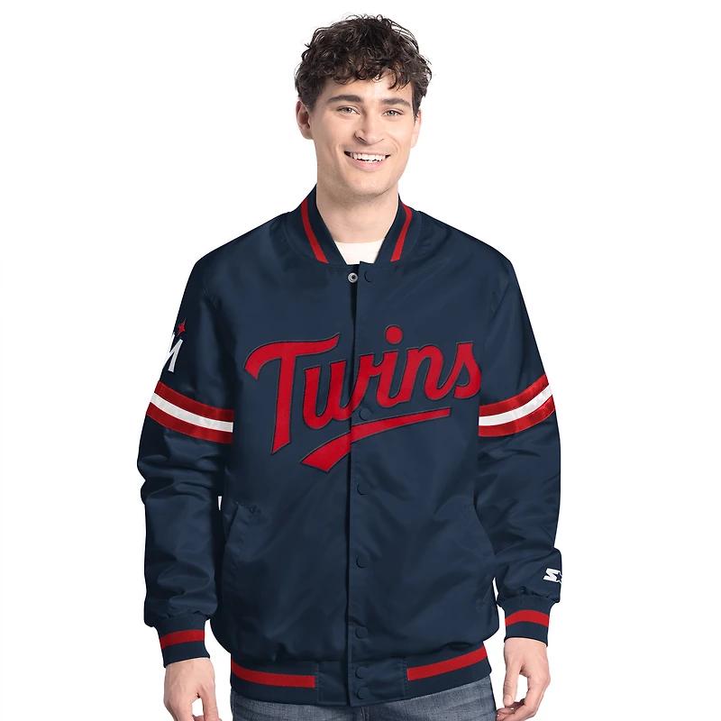 Men's Starter  Navy Minnesota Twins Scout Full-Snap Varsity Jacket