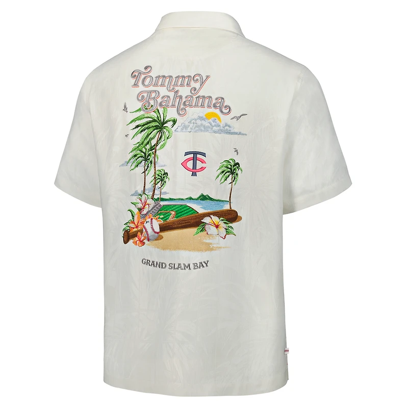 Chemise boutonnée Tommy Bahama blanche pour homme, Minnesota Twins Grand Slam Bay Camp